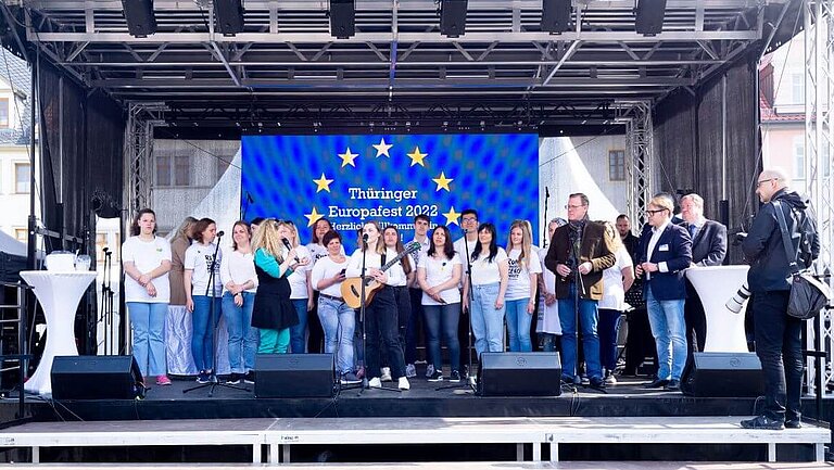 A choir on a tribune