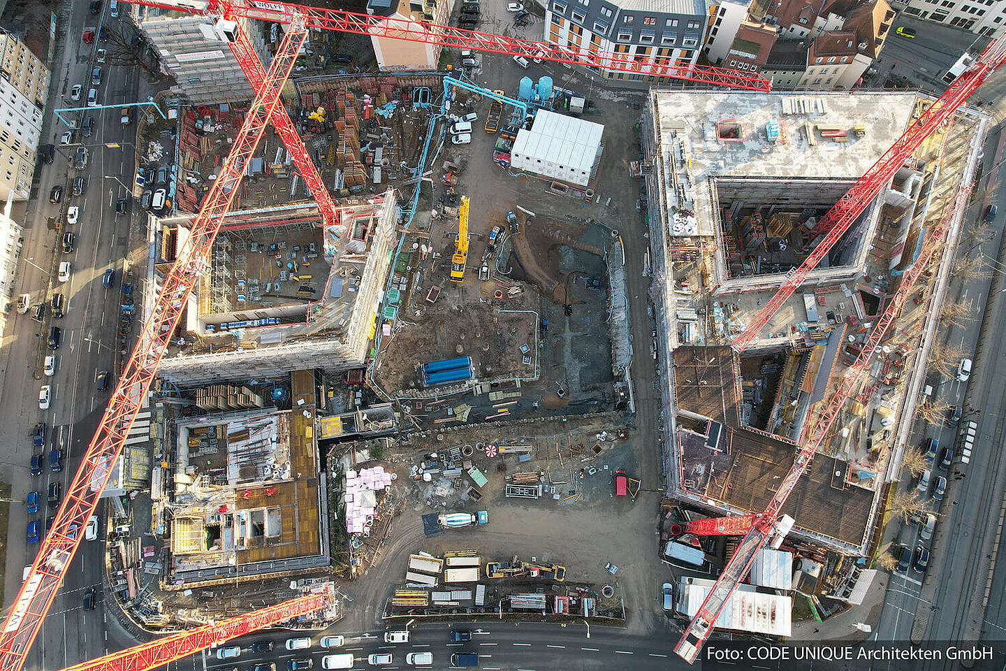 Baustelle des Inselplatz aus der draufsicht. 