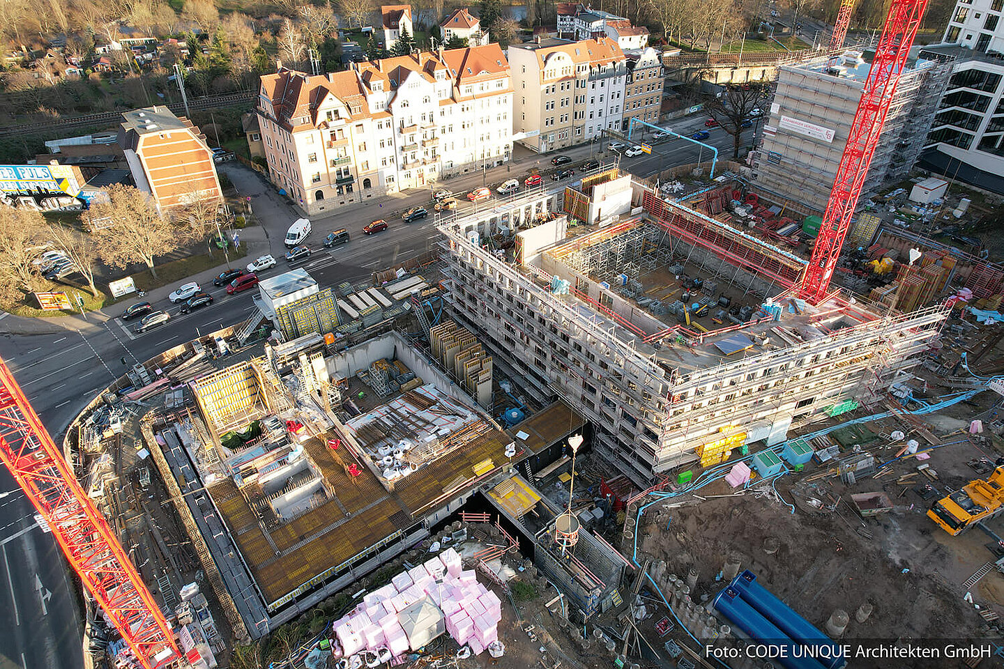 Baustelle des Inselplatz von oben.