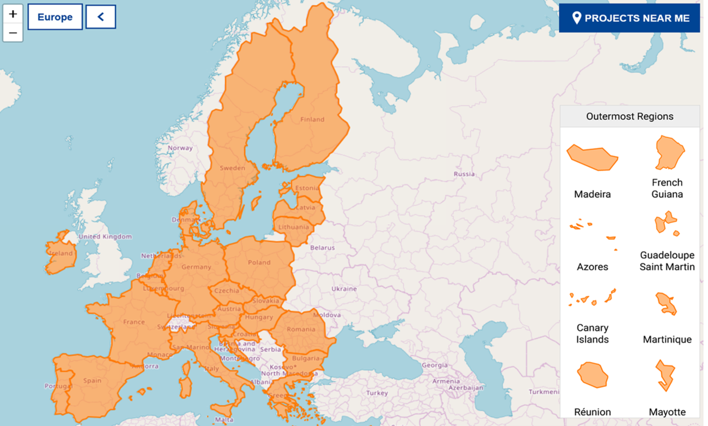 Ausschnitt aus Kohesio, eine Europakarte